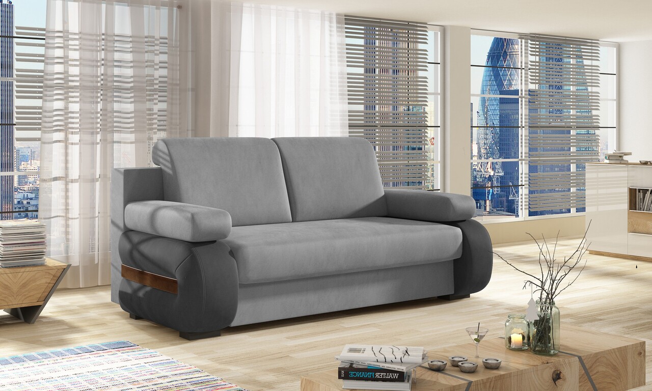 Canapea extensibila 3 locuri ELTAP, Laura, 202x79x84 cm, lemn/poliester, gri deschis/gri inchis - imagine 4